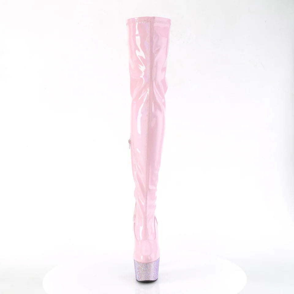 Rhinestoned Pink Boots Heels 7 inches