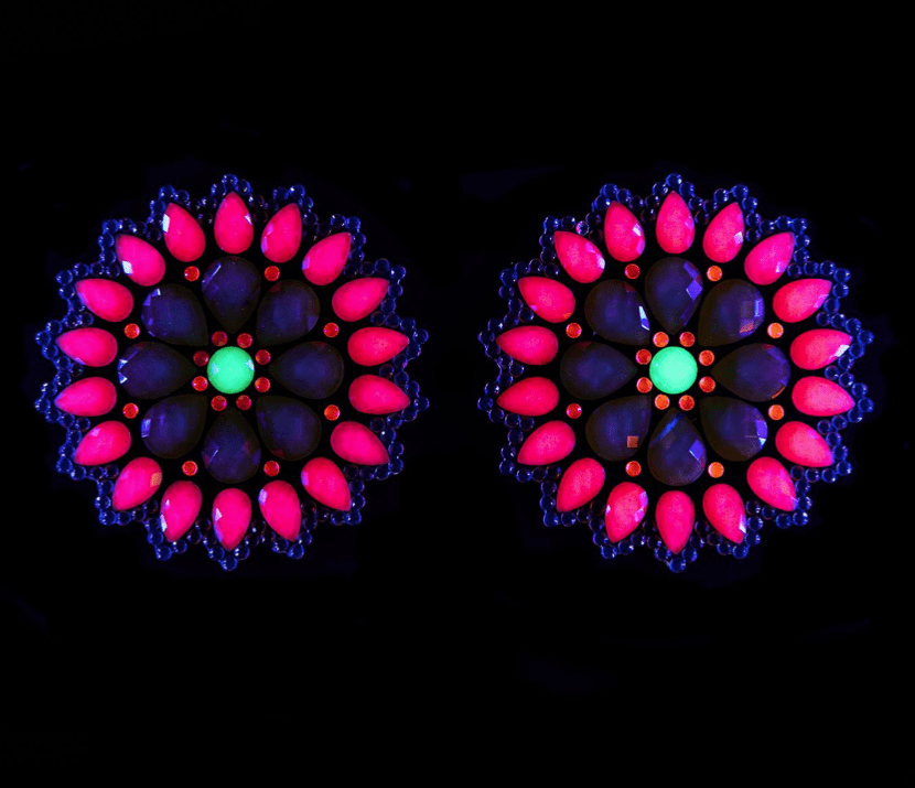 Mayan Warrior Neon Blacklight Crystal Jewel Nipple Pasties