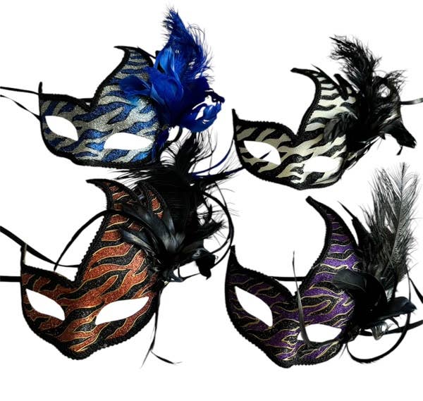 Venetian Masquerade Mask with Feathers — Assorted