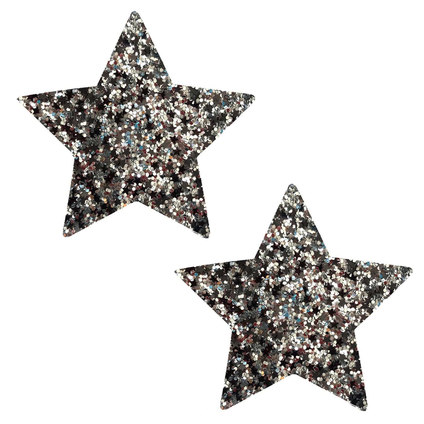 Neva Nude - Star Strike Chunky Silver And Black Glitter Starry Nights Nipple Cover Pasties