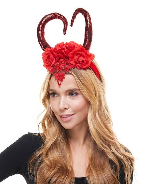 Red Horned Floral Headband
