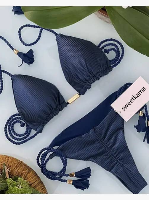 Solid Color Halter Micro Thong Triangle Bikini Set GY02