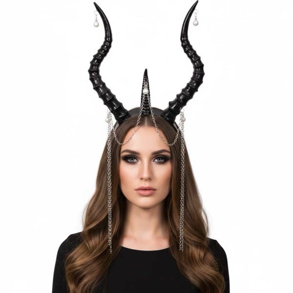 KBW Global Corp. - Black Horned Headpiece With Chains