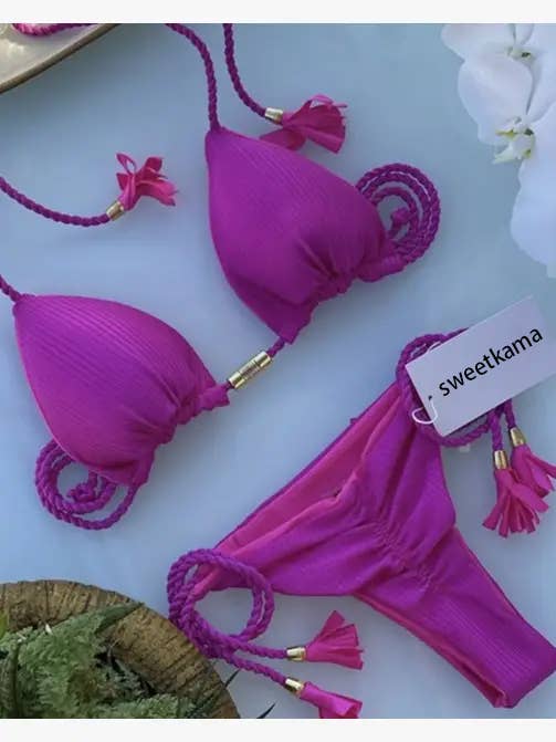 Solid Color Halter Micro Thong Triangle Bikini Set GY02