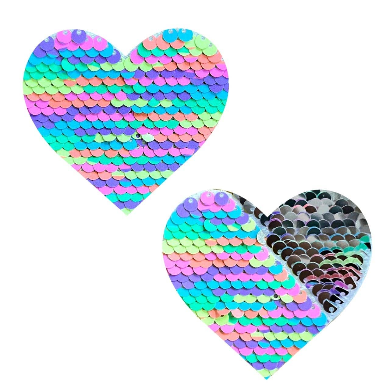 Neva Nude - Pastel Piñata Sequin Silver I Heart U Nipple Cover Pasties