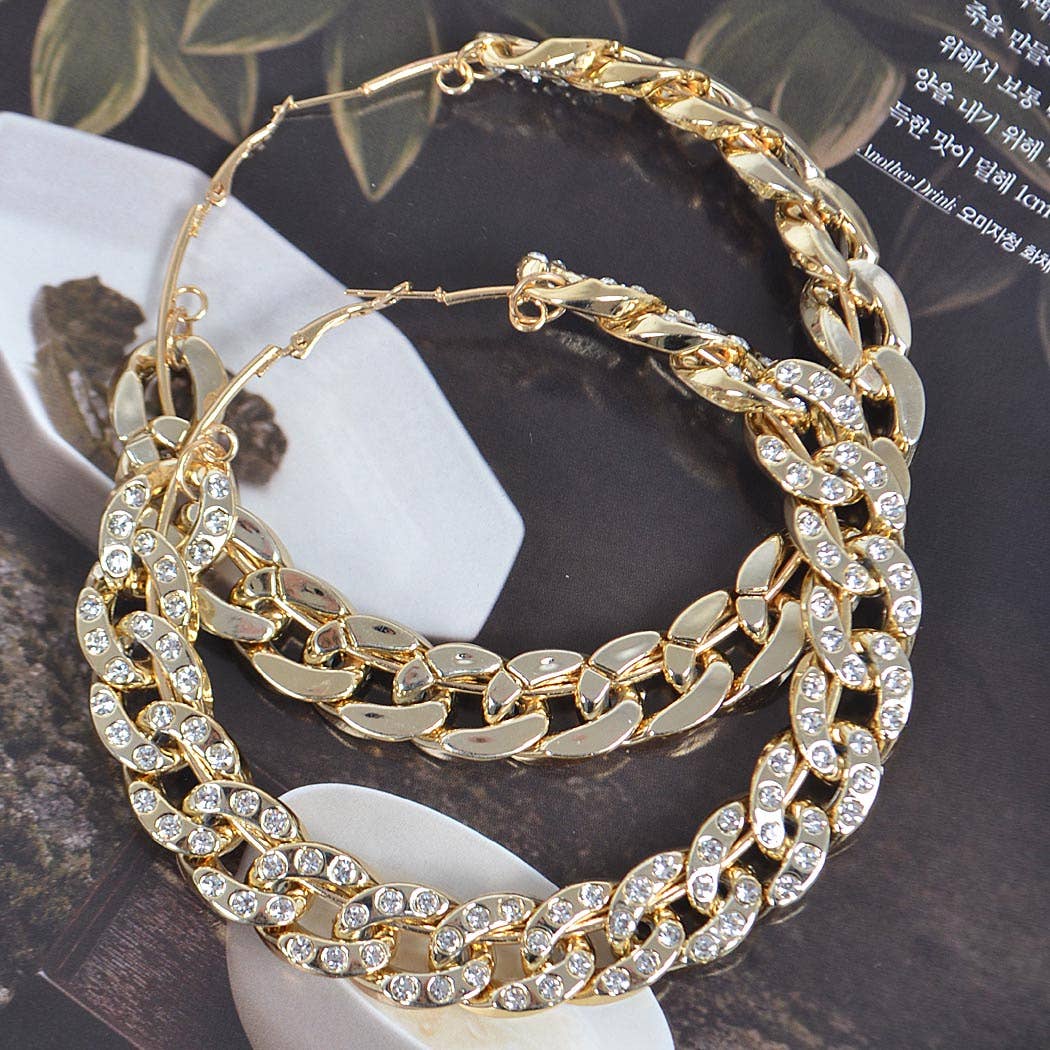 3AM BY H&D ACCESSORIES - 80mm Stoned Chain Hoop Earring