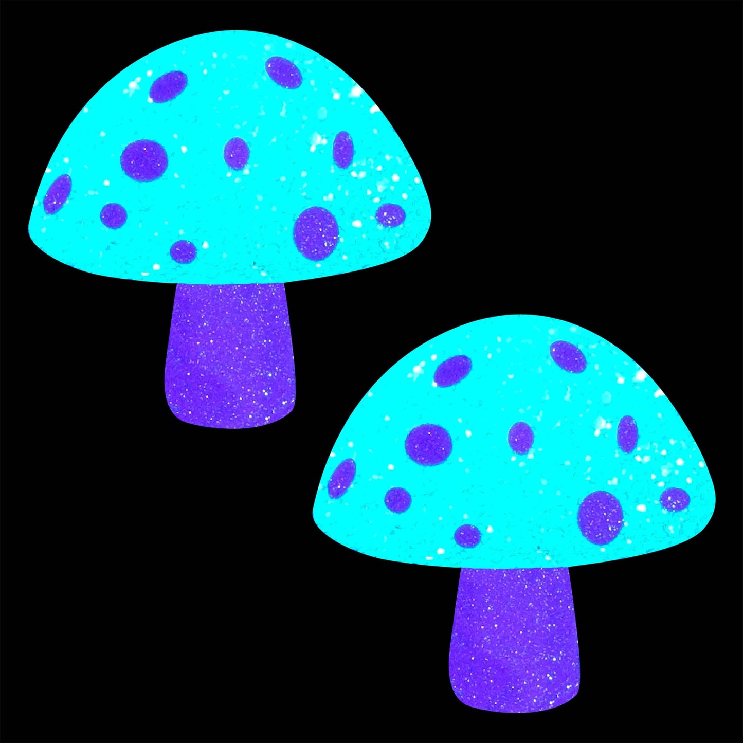 Alice Down The Rabbit Hole Super Blacklight Pink and White Glitter Shroom Nipple Cover Pasties