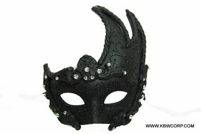 Black Venetian Horn Masquerade Mask