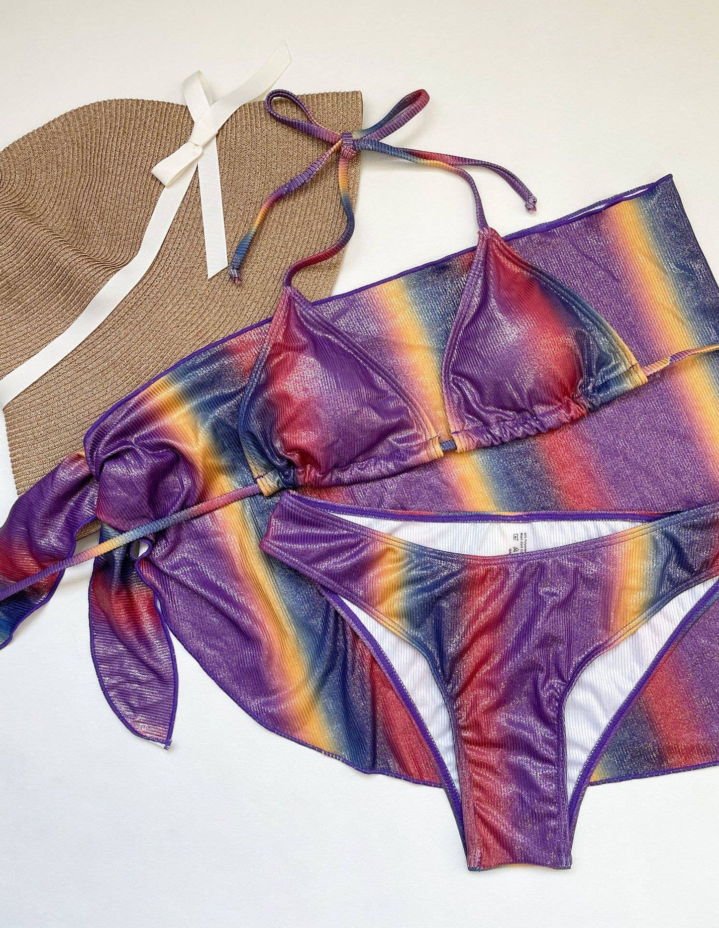 3-Piece Gradient Color Bikini Swimsuits with Cover Up
