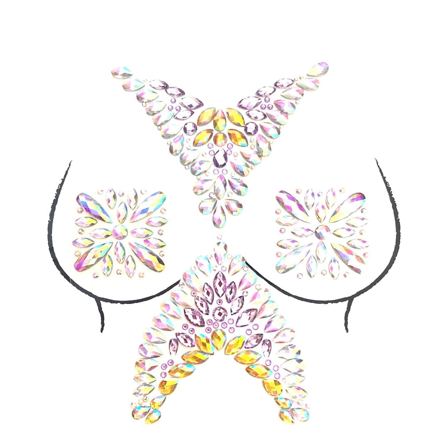 Neva Nude - Legendary Zlda Iridescent Crystal Jewel Nipple Sticker Crop Top