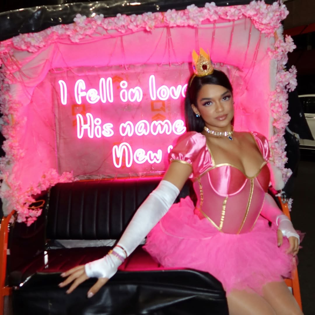 Peaches with tutu video game costume