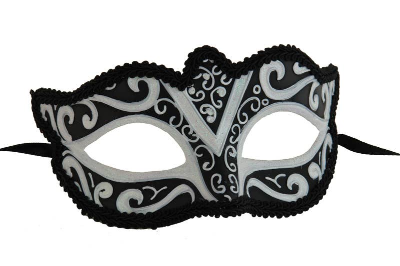 Black & White Venetian Half Face Mask