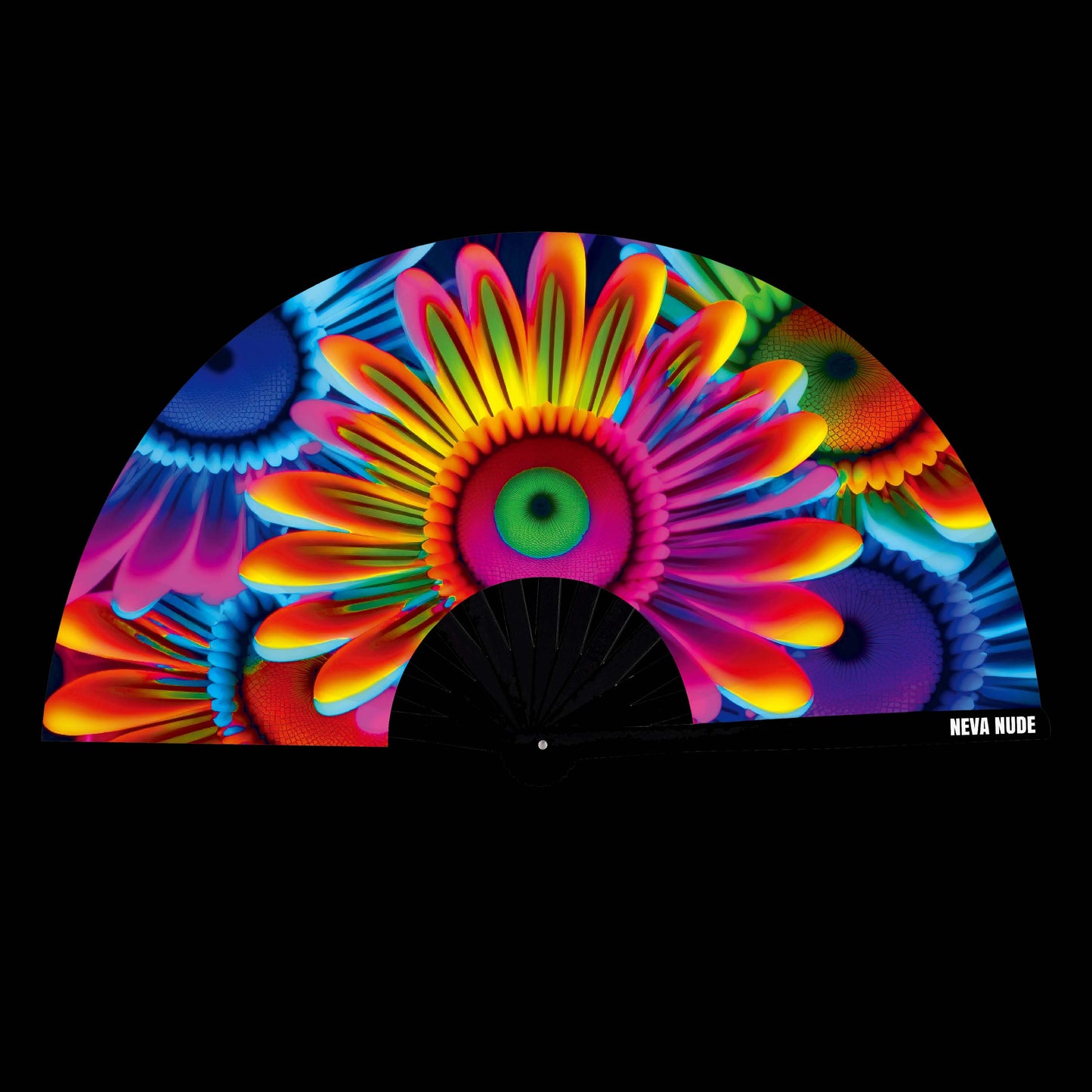 Neon Carnival Daisy Blacklight Folding Fan