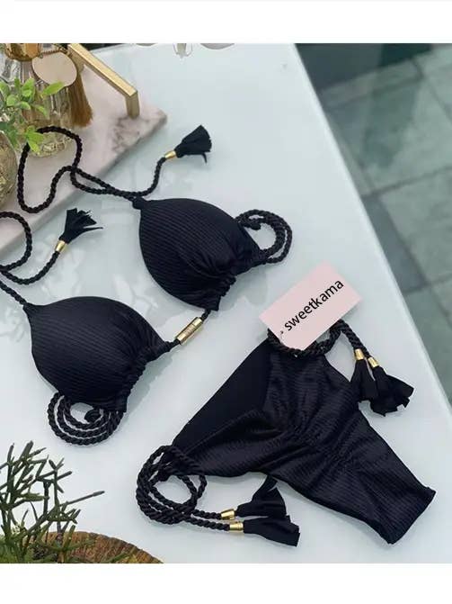 Solid Color Halter Micro Thong Triangle Bikini Set GY02