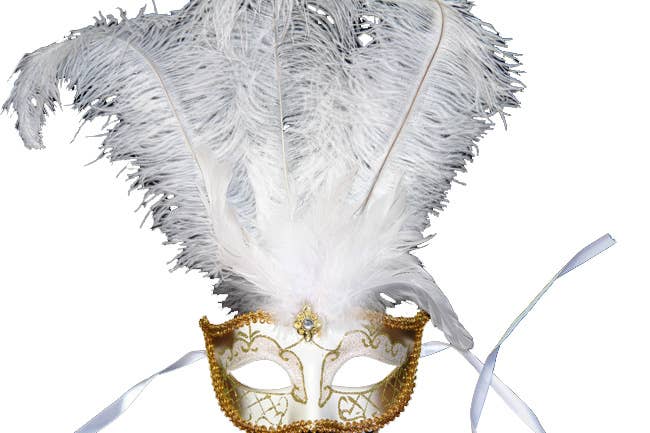 White Gold Venetian Feather Mask