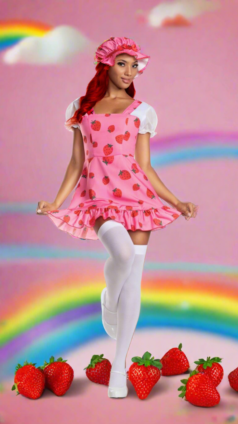 Dreamgirl Berry Beauty Poplin Ruffled Dress with Bonnet Hat Women’s Costume – Vintage Inspired Outfit