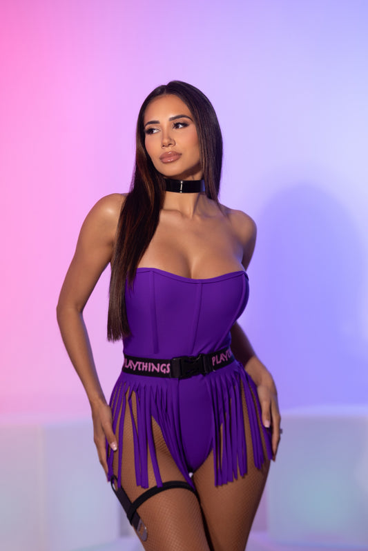 Exclusive Shredded Rave Skirt with Buckle Belt by Playthings