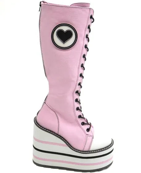 Pink Heart Chunky Platform Boots