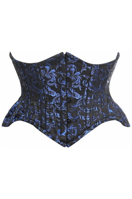 Top Drawer Black/Blue Brocade Double Steel Boned Mini Cincher Corset