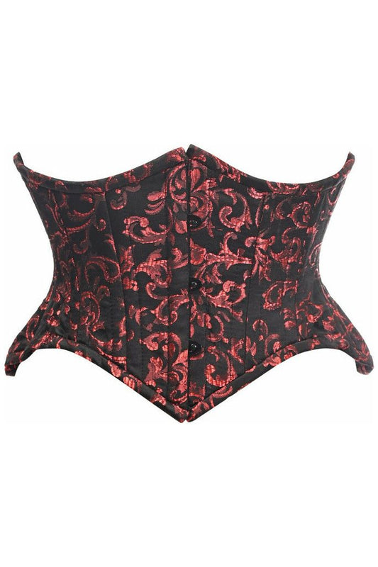 Top Drawer Black/Red Brocade Double Steel Boned Mini Cincher Corset