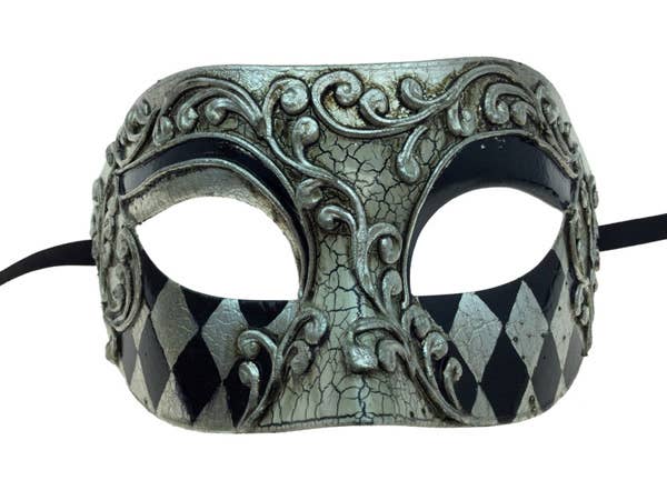 Silver & Black Venetian Half Face Mask