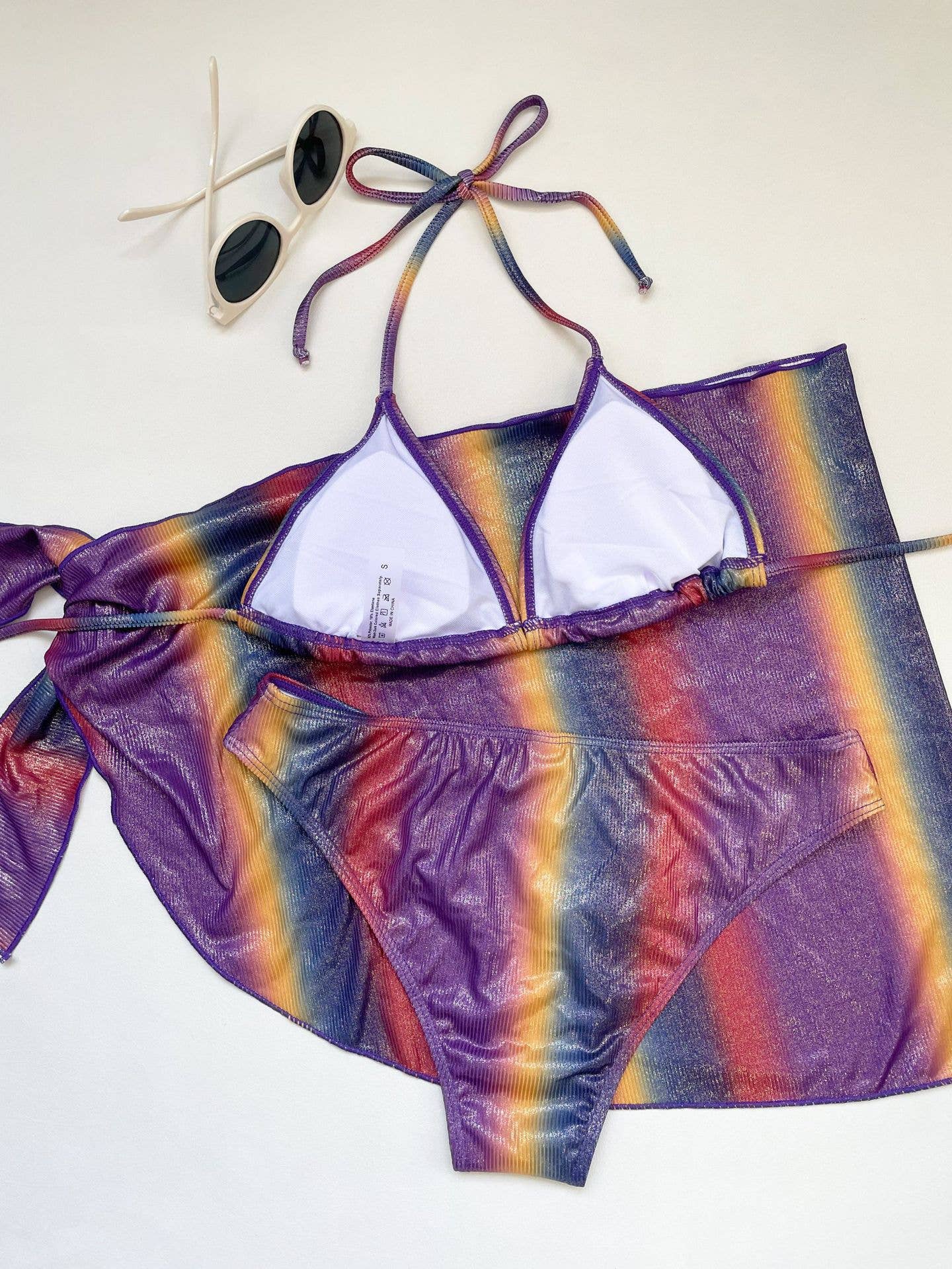 3-Piece Gradient Color Bikini Swimsuits with Cover Up