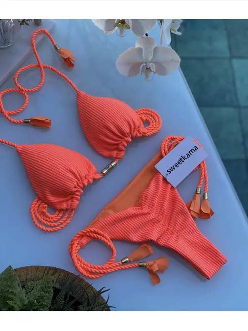 Solid Color Halter Micro Thong Triangle Bikini Set GY02