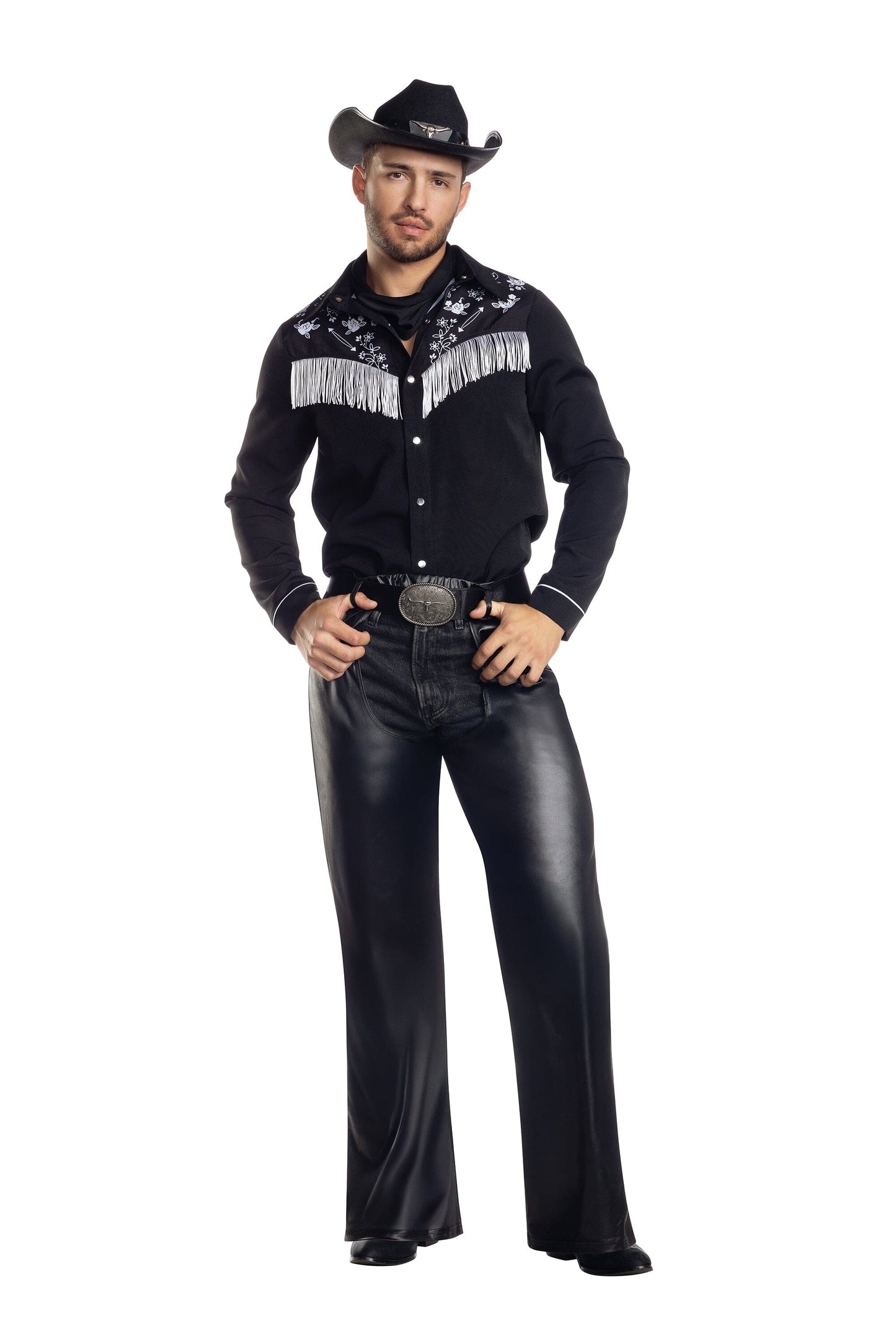 Dreamguy Cowboy Jim Fringe Shirt with Chaps & Western Style Buckle – Men’s Western Costume Costume Dreamgirl