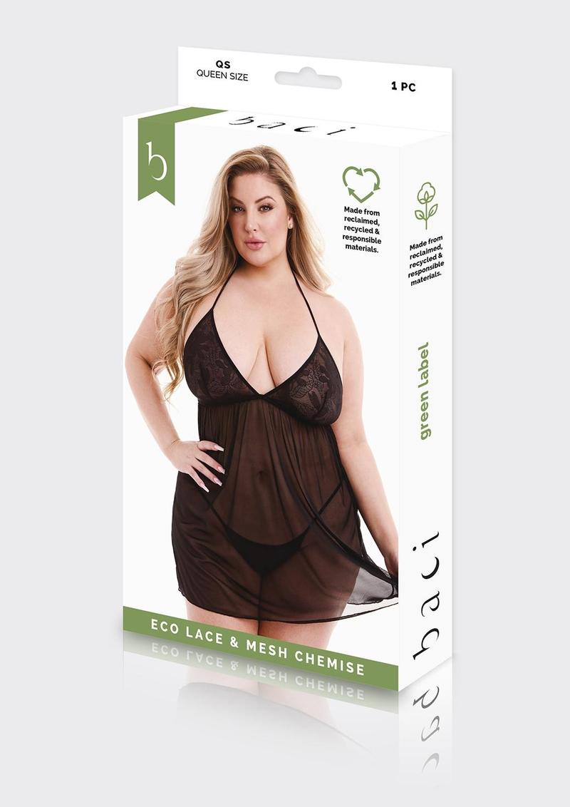 Eco Lace and Mesh Chemise-Blk