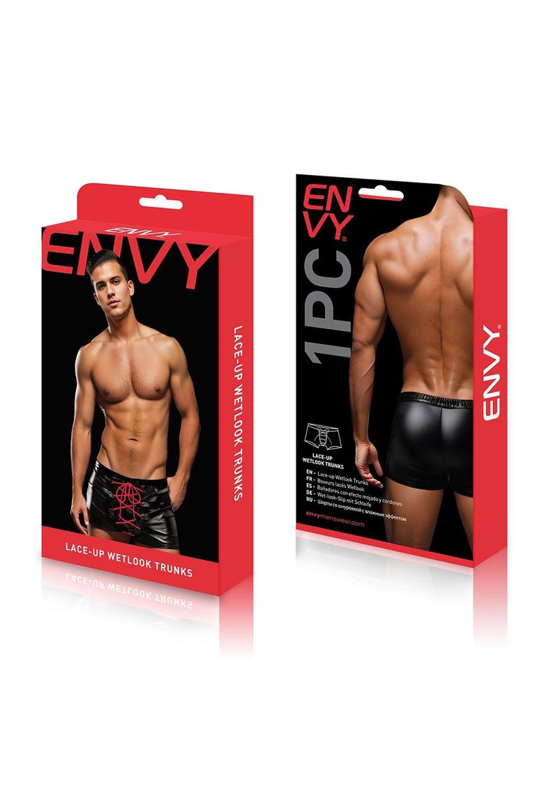 Envy Lace-Up Wetlook Trunks Black-S/M