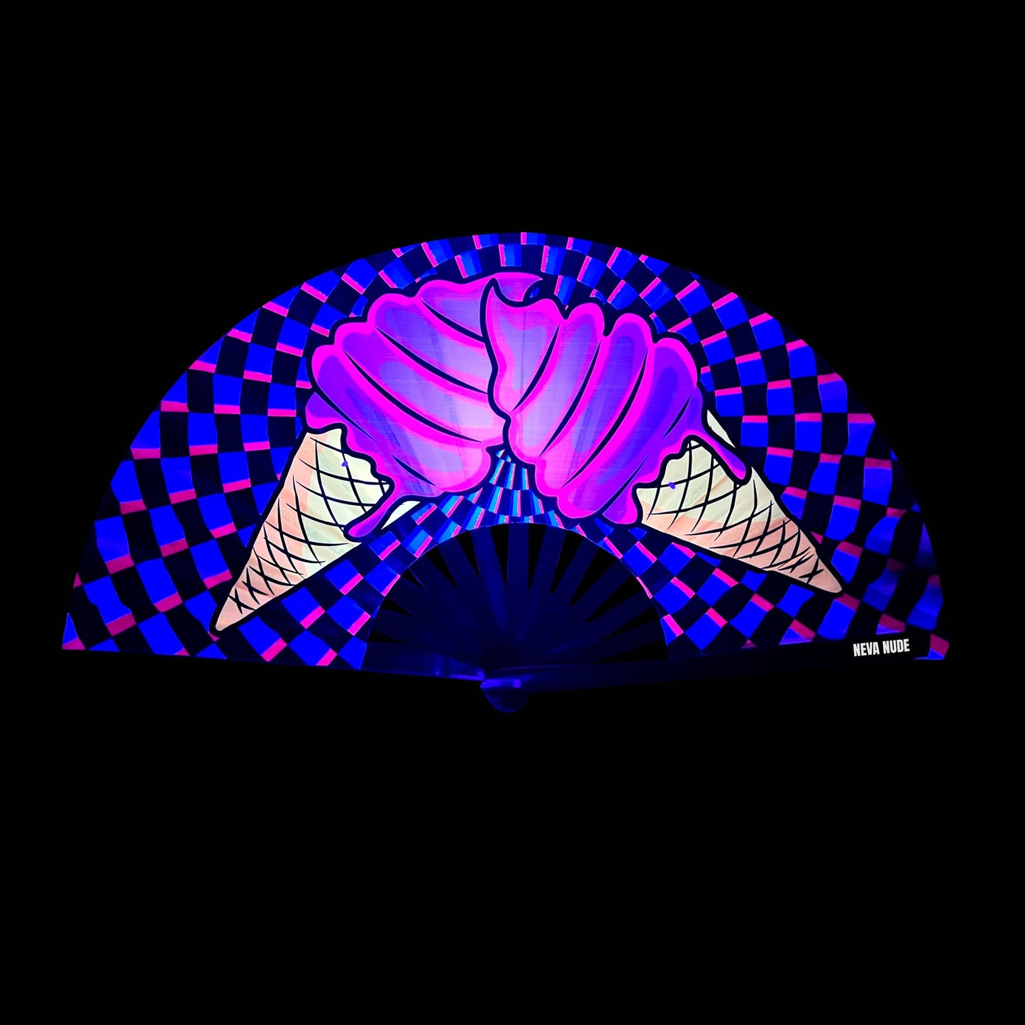 Ice Cream You Scream Super Blacklight Reactive Folding Fan