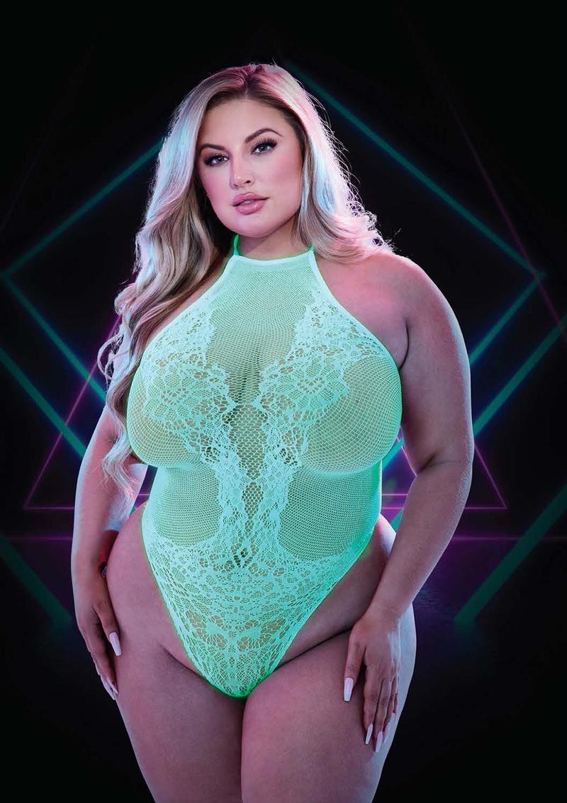Glow In The Dark Teddy - Glow In The Dark/Green - Plus Size/Queen