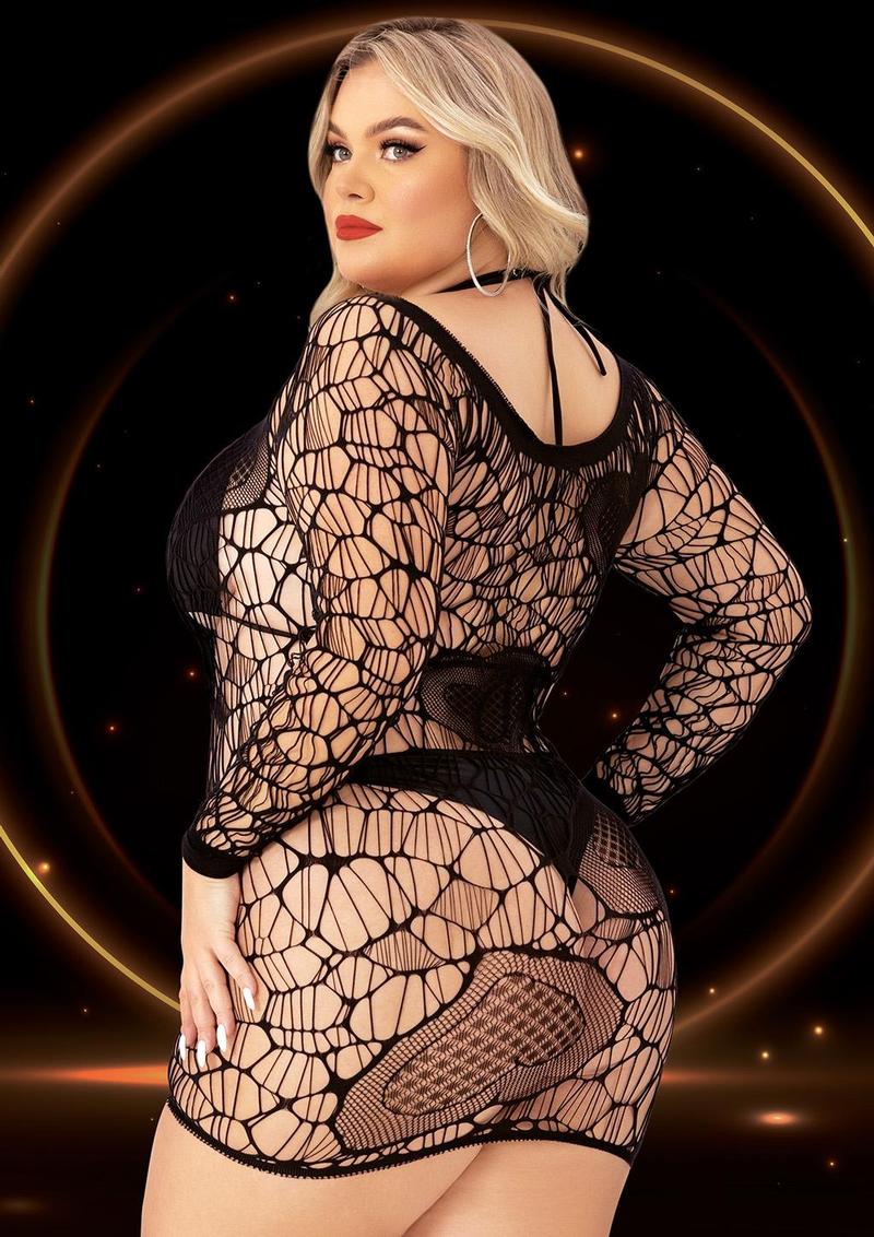 Long Sleeve Mini Dress - Black - Queen