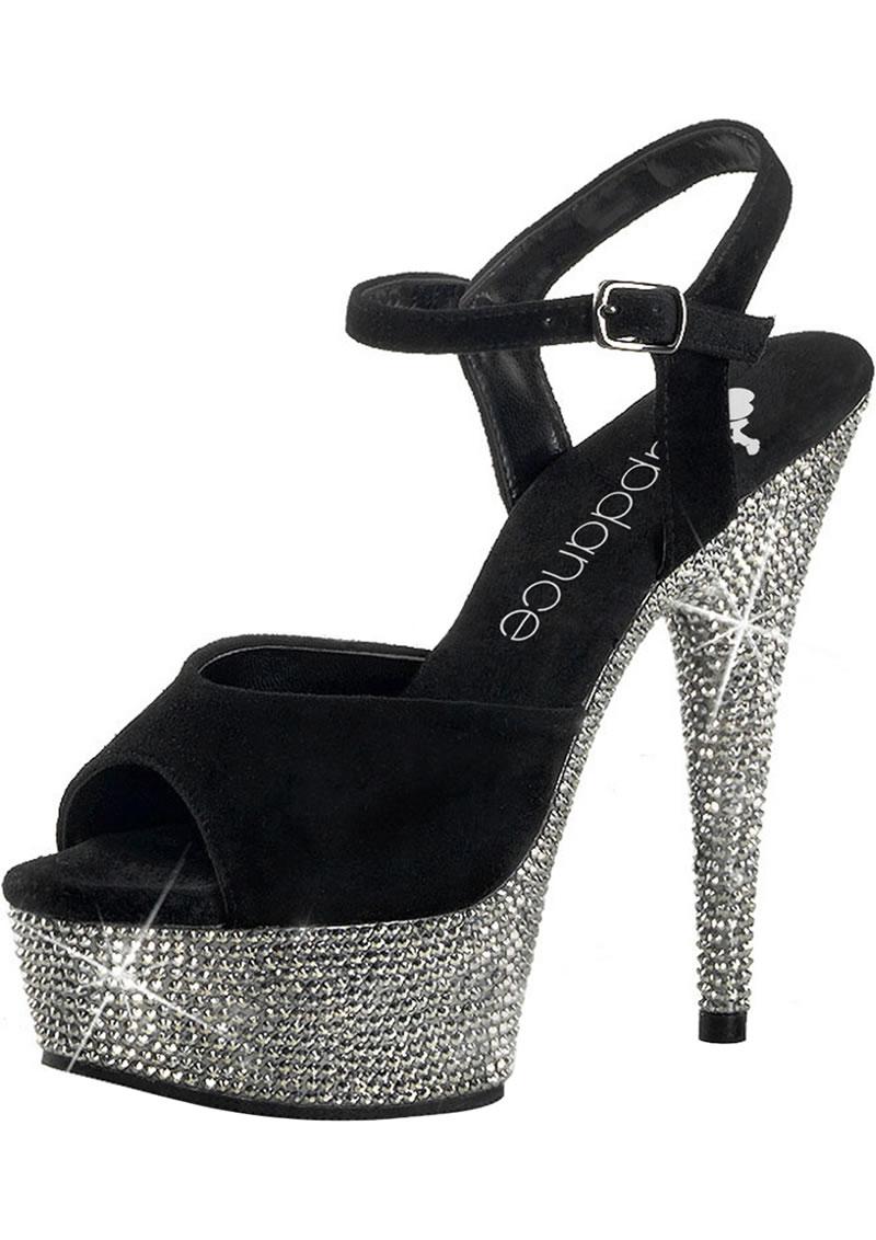 6in. Rhinestone Black Suede Strap - Black - Size 7