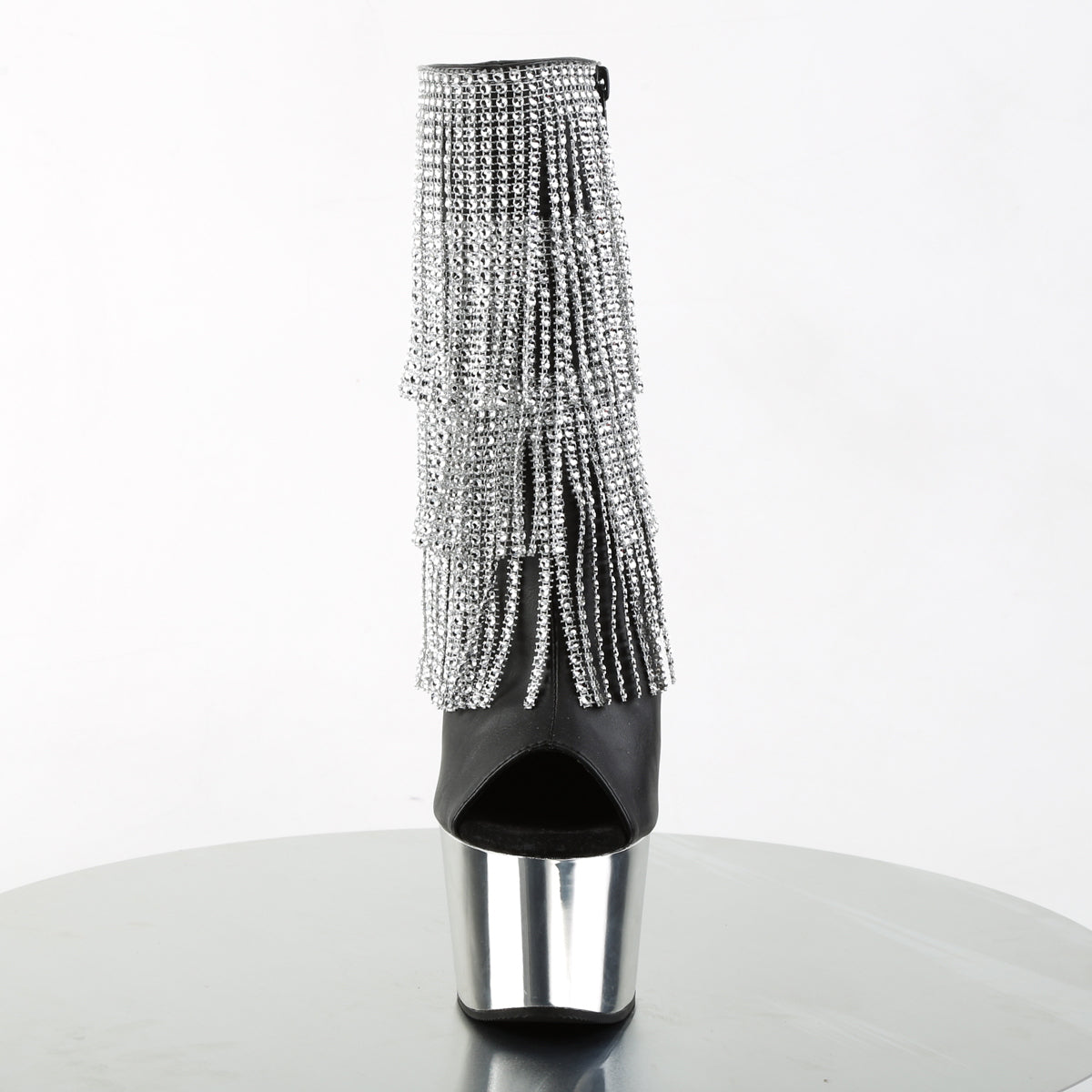 7" Chrome Plated Fringe Ankle Boots