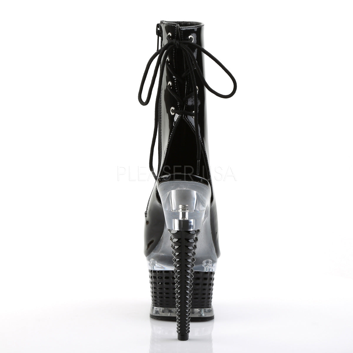 Ankle Boot with Textured Heel & Platform- Black Pat 6 1/2" - PlaythingsMiami