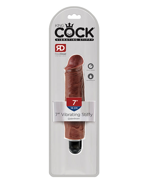 King Cock Vibrating Stiffy Realistic Dildo Waterproof Brown 7 Inch