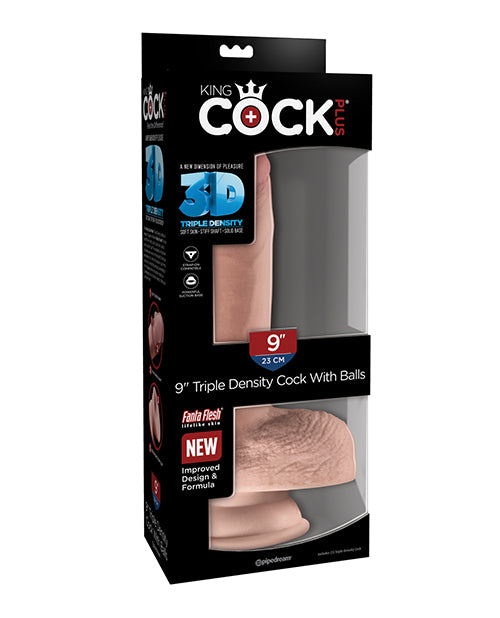 Dildo 9 Inch Triple Density Cock Harness Compatible Suction Cup Base Flesh