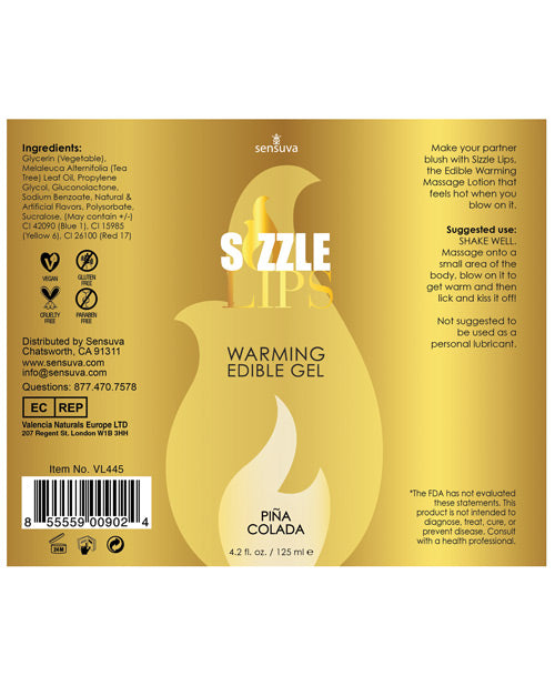 Sensuva Sizzle Lips Warming Gel - 4.2 oz Pina Colada - PlaythingsMiami