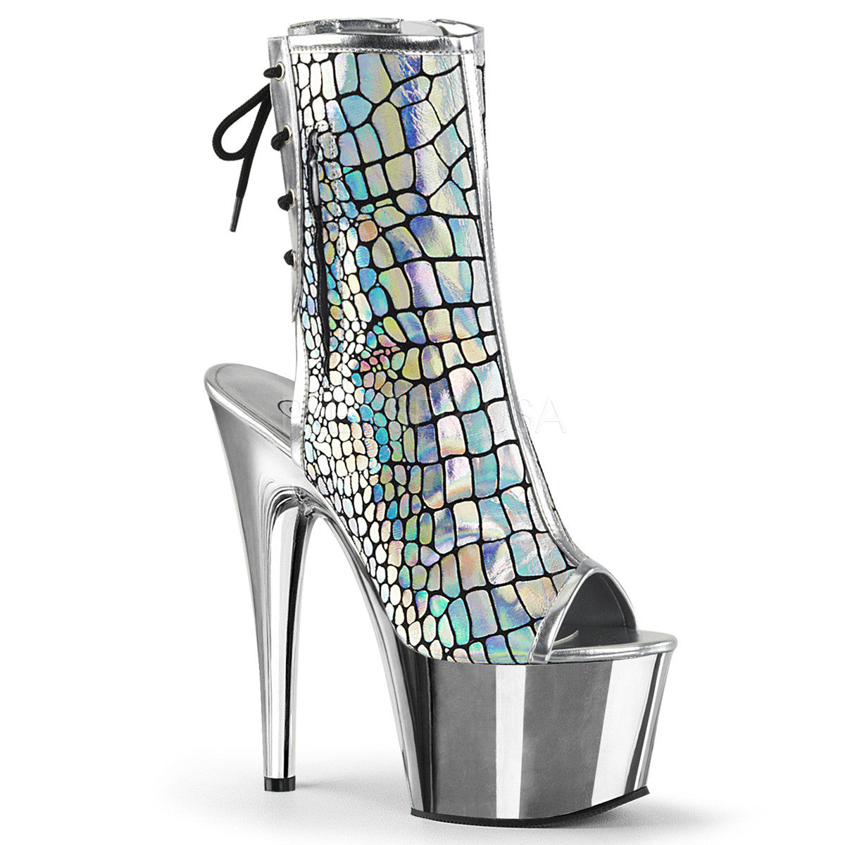 7" Heel Hologram Silver Boot - PlaythingsMiami
