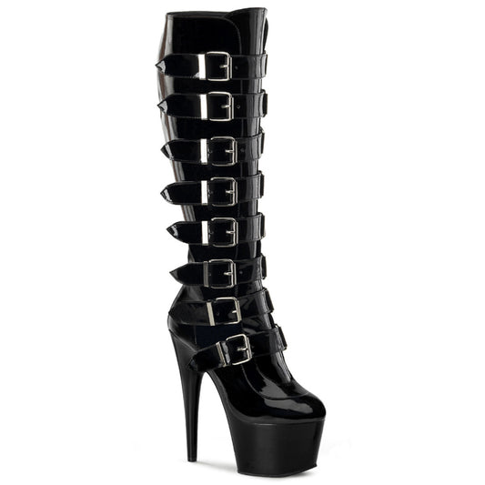 7" Lace-Up Stretch Platform Knee Hi Boot w/Buckles - PlaythingsMiami