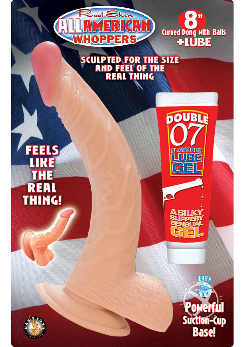 All American Whoppers Curve Dildo with Balls - Flesh/Vanilla - 8in