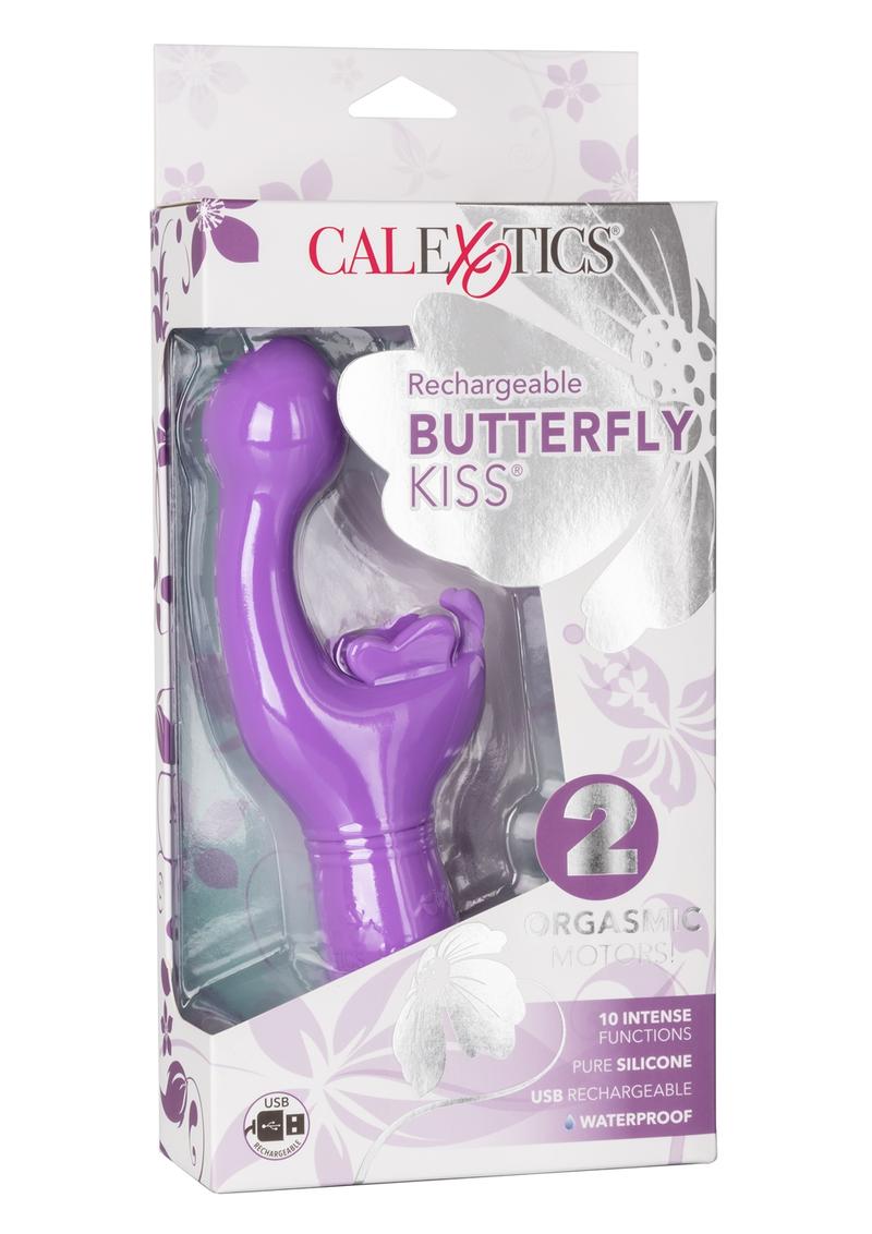 Butterfly Kiss Rechargeable Silicone Dual Vibrator - Purple