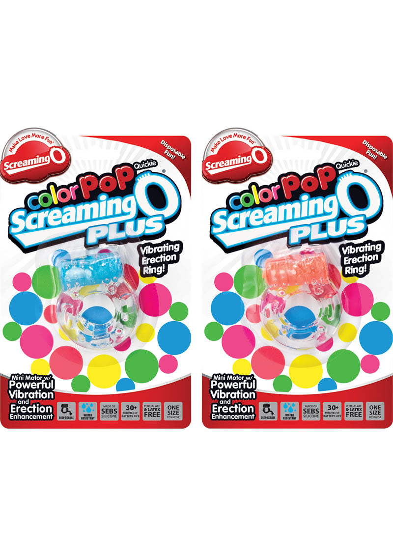 Color Pop Quickie Screaming O Plus Silicone Vibrating Cock Ring - Assorted Colors - 12 Each Per Case