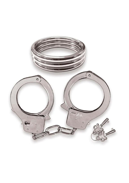 Dominant Submissive Collection Cock Ring and Handcuffs - Metal/Silver