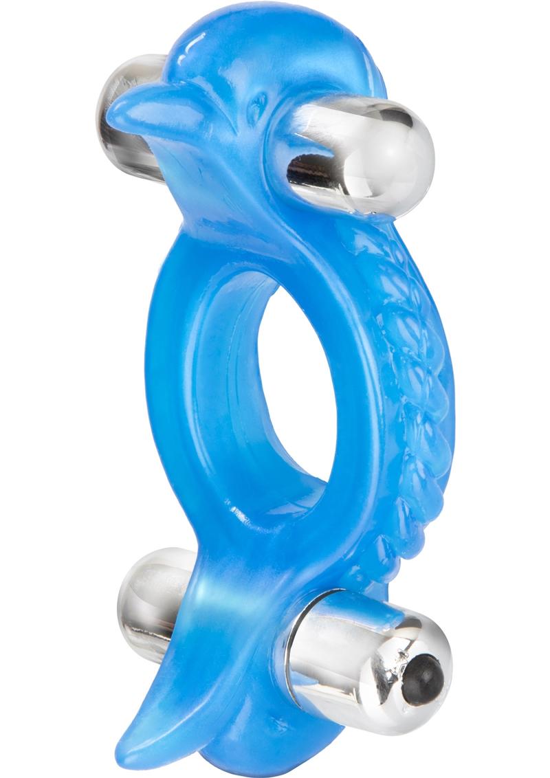 Double Dolphin Vibrating Cock Ring with Clitoral Stimulation - Blue Double Dolphin Vibrating Cock Ring with Clitoral Stimulation - Blue