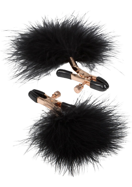 Entice Feather Nipplettes Nipple Clamps - Black/Gold