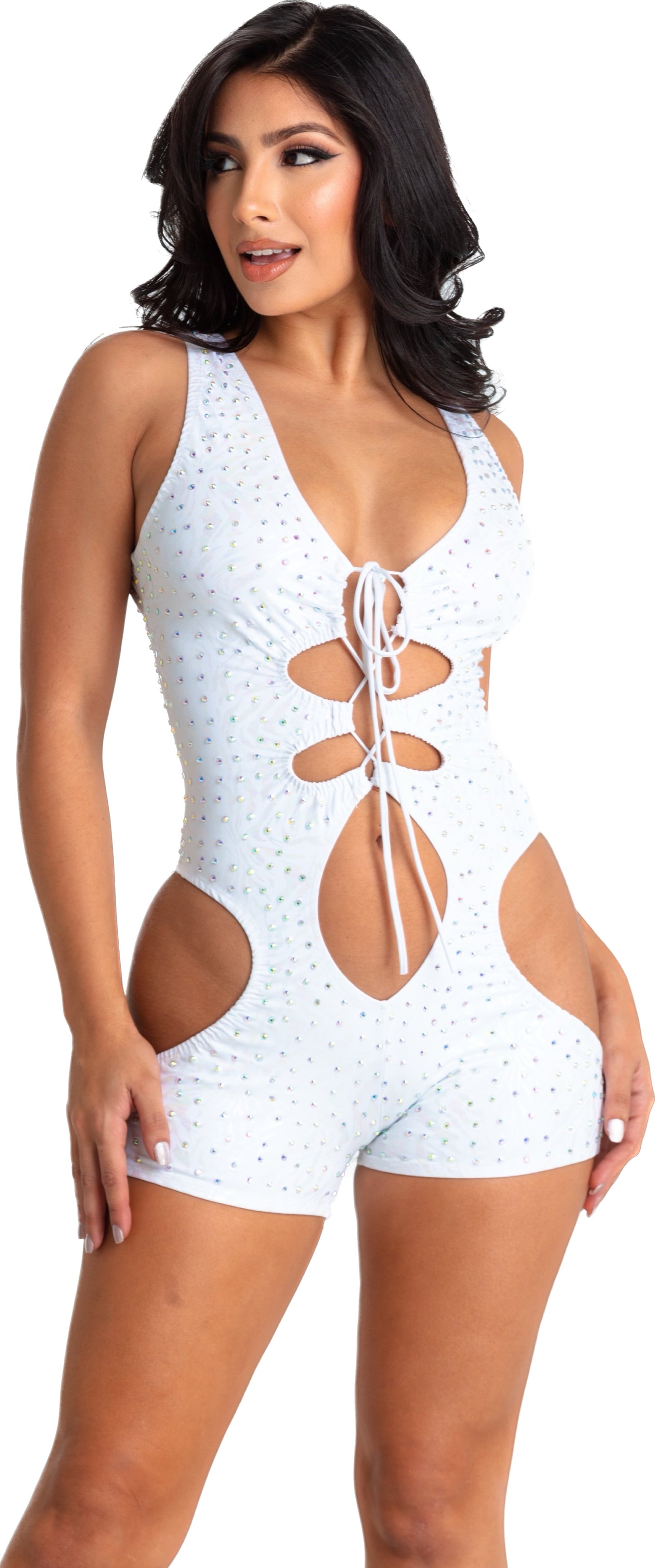 Exclusive Rhinestone Cut Out Romper - Many Colors 1pc