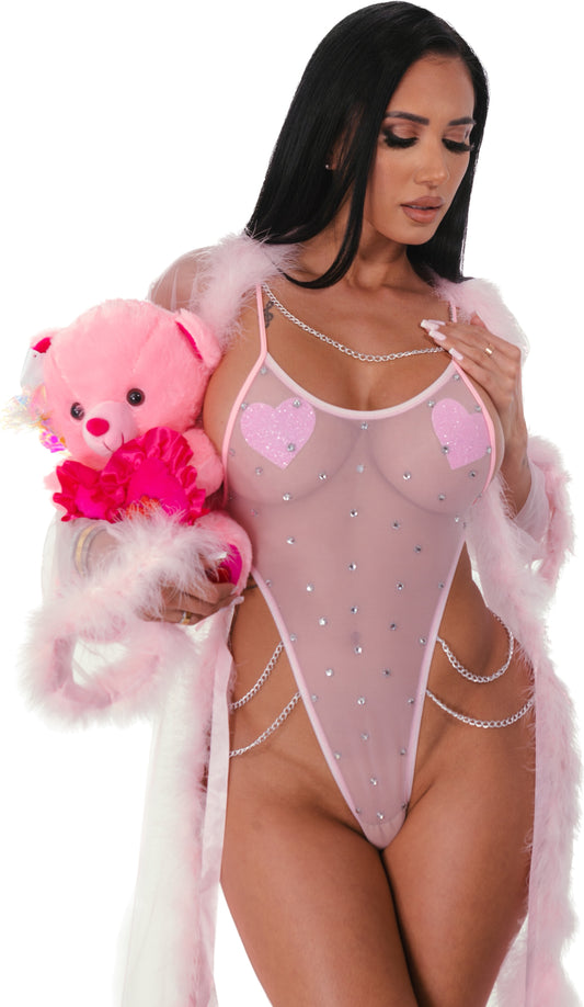 Pink Sweetheart Robe Fur Trim