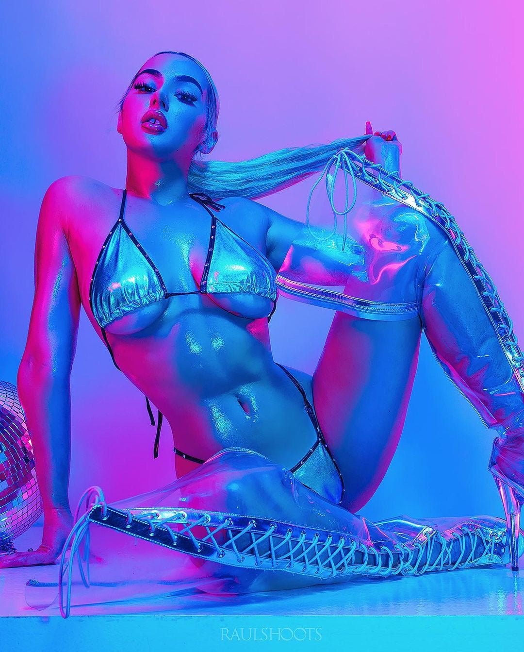 Metallic Iridescent Bikini with Rhinestones